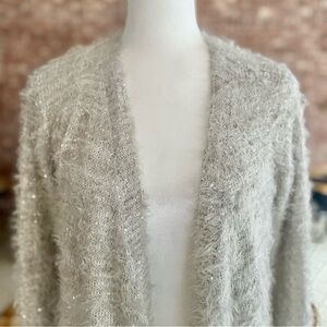 NWT I Jeans by Buffalo Cardigan Fuzzy Sequin Grey Silver Open Front M Party Glam
